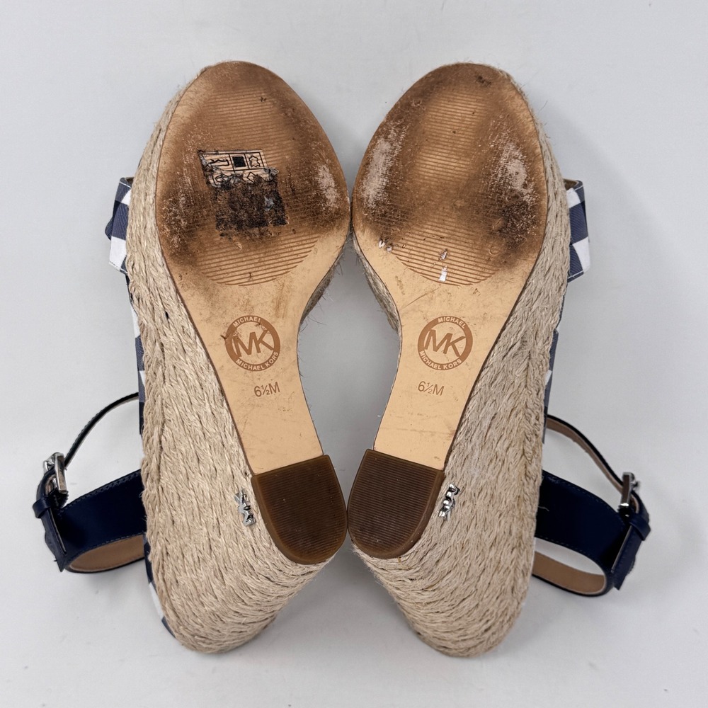 Michael Kors Pippa Gingham Espadrille Wedge Sandals Blue/White Check Size 6.5 - Picture 5 of 7